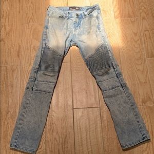 Blue biker skinny jeans (loose at the bottom)